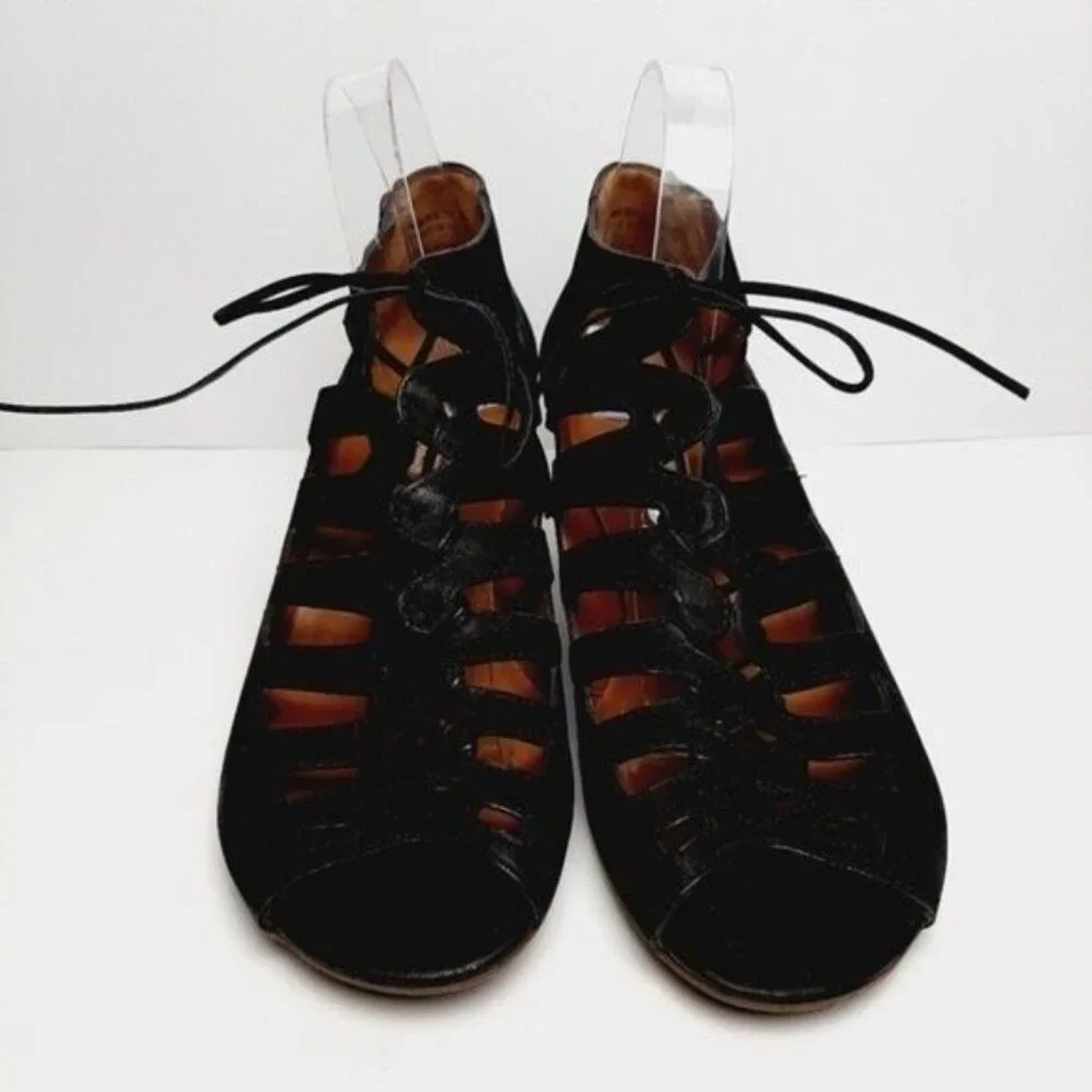 PAUL GREEN Prague Handmade Gladiator Cut Out Lace-up Suede Heels Sz 8 - Picture 5 of 15
